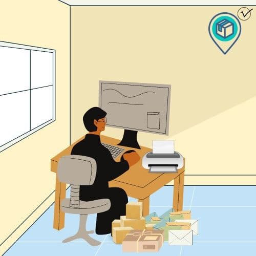 Person creating and printing postage from a computer at home