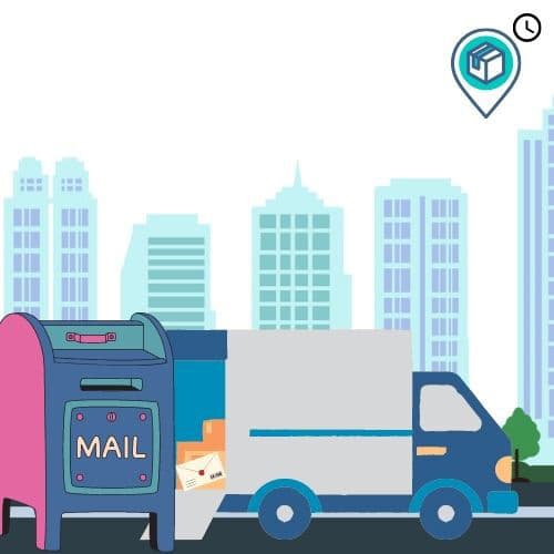 USPS mail truck and mailbox representing a mailed TrackALetter item